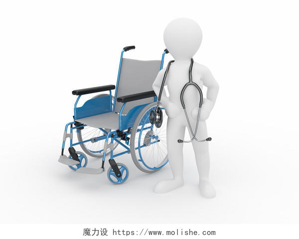 白底白色小人立体小人3d小人轮椅医生听诊器